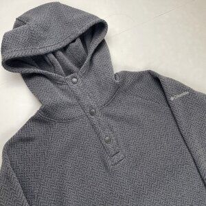 Columbia 1/4 Snap Hooded Sweater Women’s L Pullover Gray Pockets Outdoor